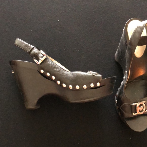Black Michael Kors wedges Size 7 black leather with silver studs - Picture 2 of 6